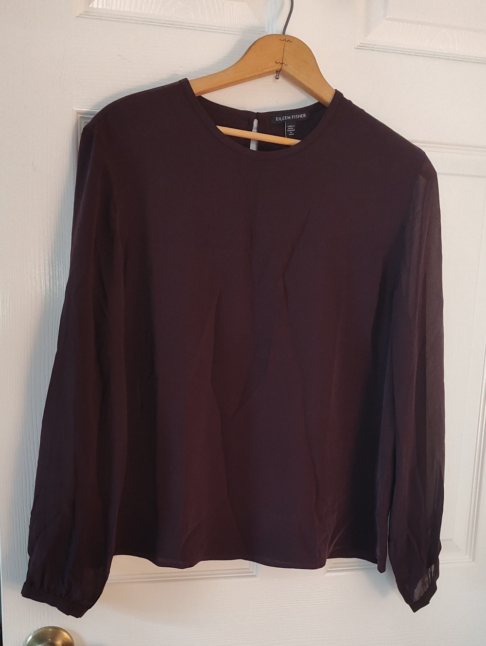 Eileen Fisher Long-Sleeve Crewneck Top in Plum
